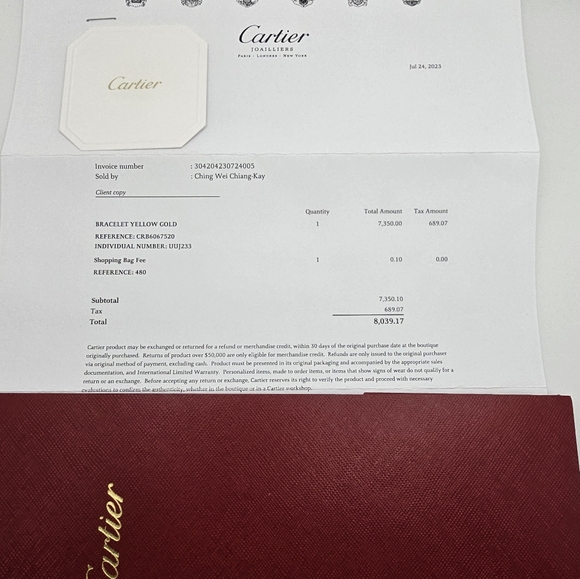 Authentic Cartier Love Bracelet Classic 18K Yellow Gold Sz 20, Box and receipt - Picture 7 of 10
